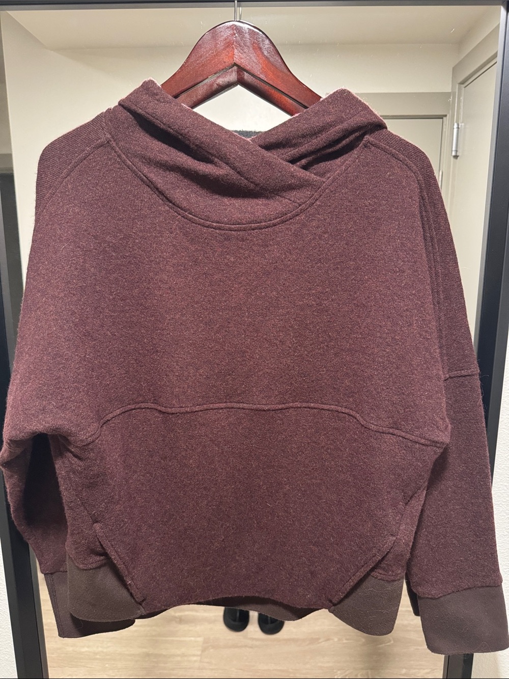 prAna Women's Cozy Up Hoodie in a heathered burgundy/plum